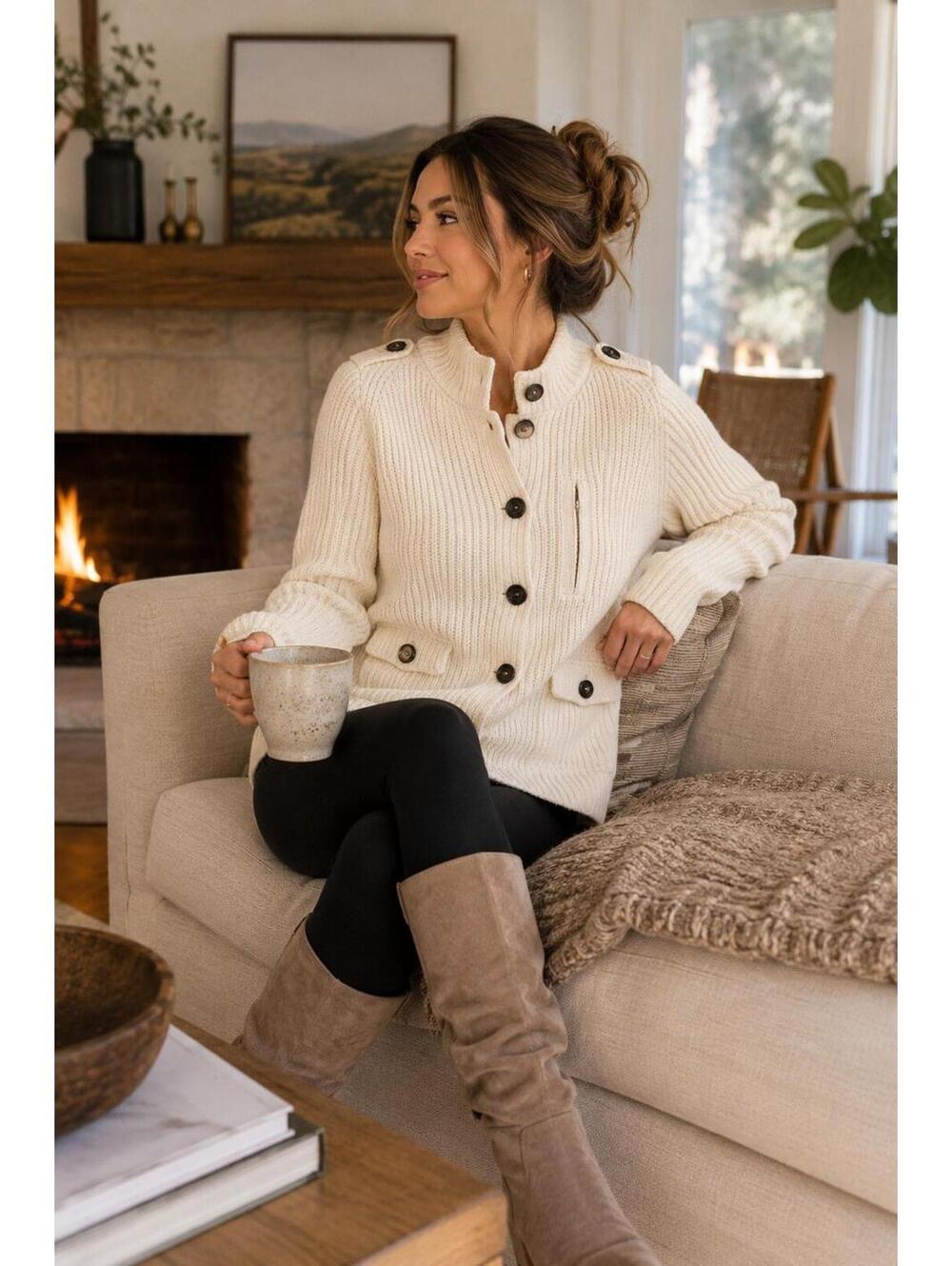 GAP Cream Ribbed Button-Up Sweater Jacket - Picture 2 of 9